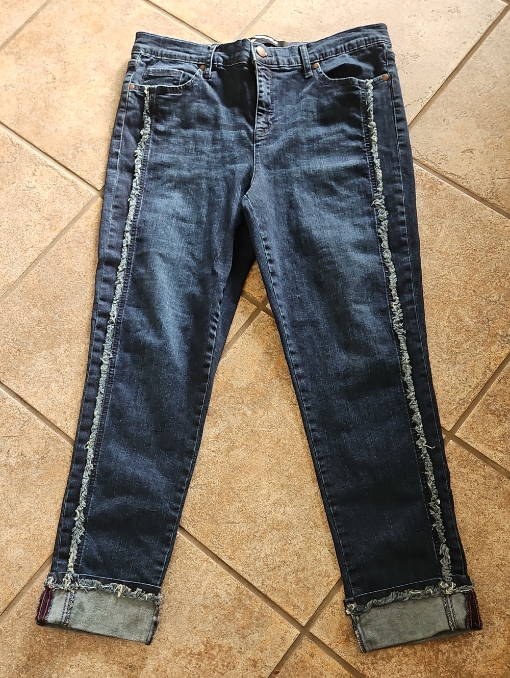 Karl Lagerfeld Dark Blue Frayed-Trim Ankle Jeans